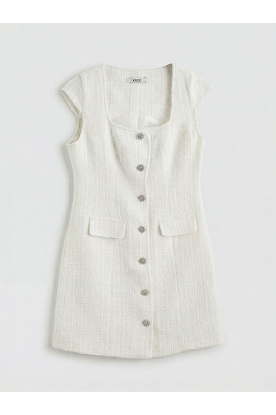 LC Waikiki I Kare Roba Collar Tweed Mini Dress from Freezen Store