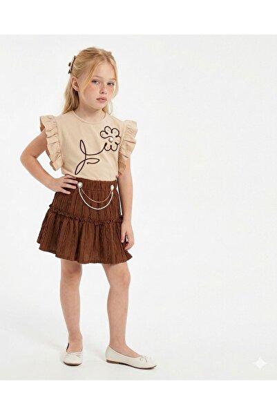 İray Κοριτσίστικο Σετ Μπλουζάκι-Φούστα με Βολάν, Καλοκαιρινό με Φλοράλ Σχέδιο