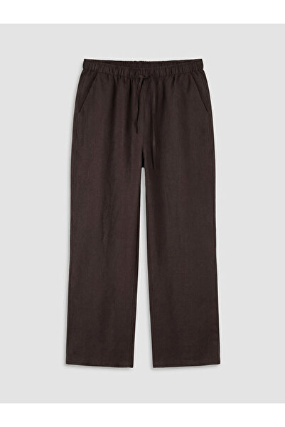 LC Waikiki Lcw Modest Brown Women's Linen Trousers with Elastic Waist