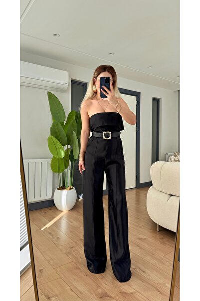 Yasmin Butik Satin Jumpsuit with Belt Detail