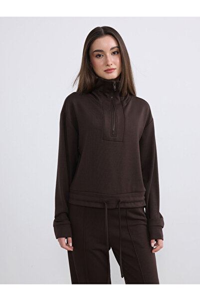 LC Waikiki Brown Petite Polo Collar Women's Sweatshirt