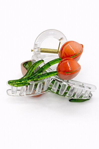 MakeWell Women's Latch Buckle Cherry Figured Transparent Hair Clip Large Size...