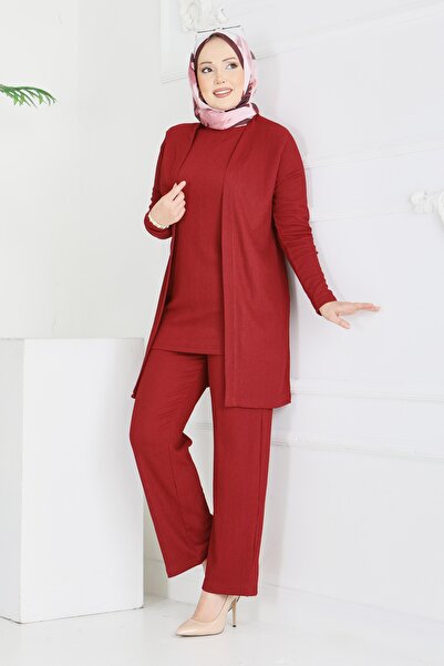 TOFİSA Bürümcük Triple Set Claret Red - 2070-Bordo