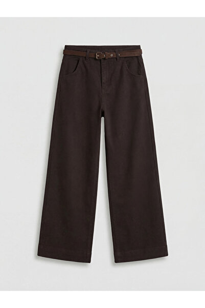 LC Waikiki Lcw Jeans Brown Belted Waist Wideleg Fit Women's Jean Trousers
