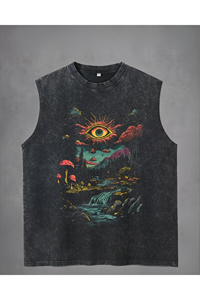 Toum Cosmic Nature Athlete Crew Neck Washed Vintage Unisex Oversize T-Shirt