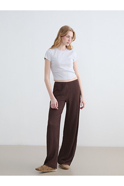 LC Waikiki Brown Textured Women's Trousers with Elastic Waist