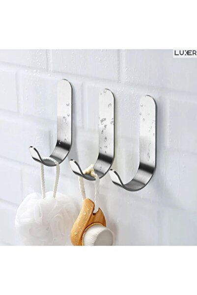 LUXER Set of 3 Self-Adhesive Hook Holders, Metallic, Moisture Resistant, 7 cm...