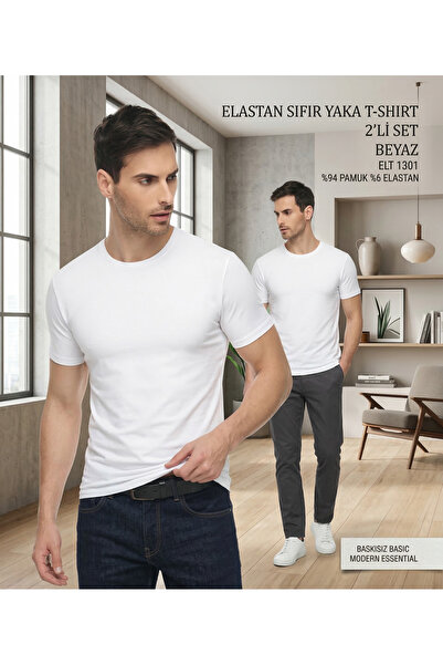 Tutku Elit 2-Piece Men's T-Shirt Basic Body Stretchy Slim Fit Cotton Pcs