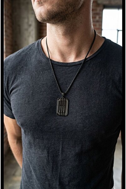 AKSESUARIM Men's Patterned Steel Necklace