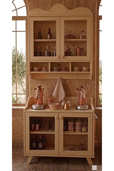 Cavissa Home Living Kahve Köşesi Ladin Full Ahşap Kahve Köşesi Çok Amaçlı Dolap