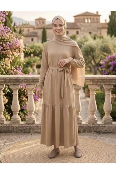 SHİROSA Bürümcük Fabric Belted Hijab Dress