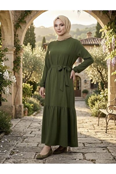 SHİROSA Bürümcük Fabric Belted Hijab Dress