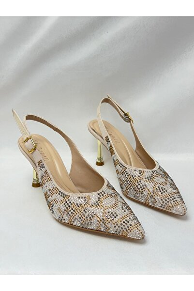 LALEZAR AYAKKABI Ll2729 special imported stone processed design heel shoe beige