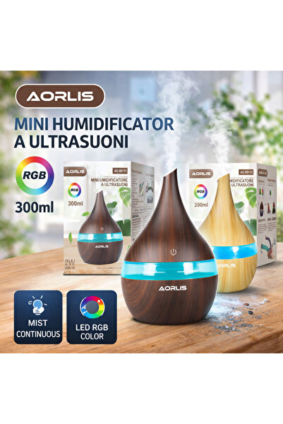 AORLIS Umidificator Aromaterapie Ultrasonic 300ml cu LED RGB – Difuzor Aromat...