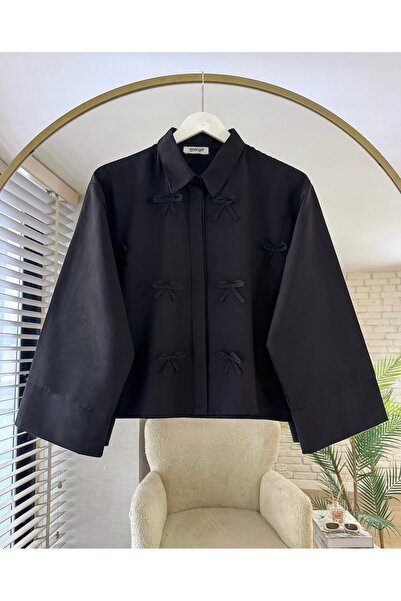 KEVRA Cămașă crop cu detaliu fundă