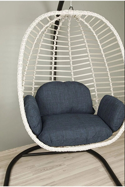 KalyonHome Gardeniza Capri Rattan Tek Kişilik Bahçe Balkon Salıncağı Armut Su İtici Minder Lacivert