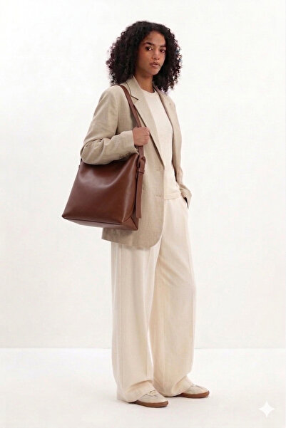 H&D COLLECTİON Soft Leather Inside, Snap Fasteners and Zippered Interior Comp...