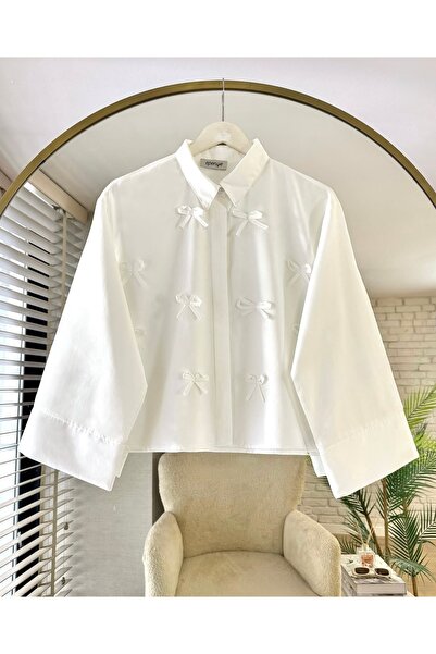 KEVRA Bow Detailed Shirt Top Crop Shirt