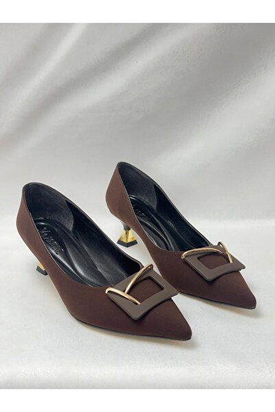 LALEZAR AYAKKABI LL2726 مادة الساتان المستوردة مشبك خاص مجلفن حذاء بكعب عالي بني