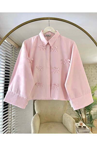 KEVRA Bow Detailed Shirt Top Crop Shirt