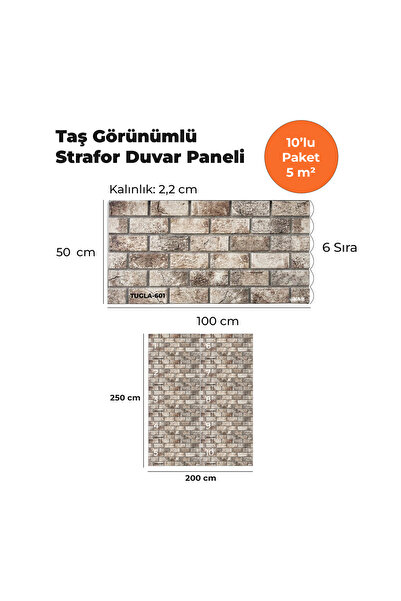 KnB Duvar Panelleri TUGLA-601 TAŞ GÖRÜNÜMLÜ 3D STRAFOR DUVAR PANELİ (10'LU PA...