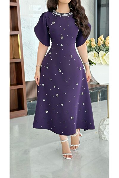 NO BRAND Mouf midi dress with elegant embroidery