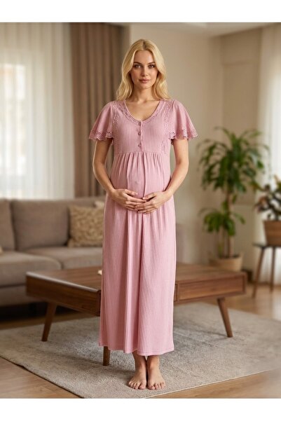 Lohussa New Season Powder Short Sleeve Stylish Lace Design Summer Button Deta...