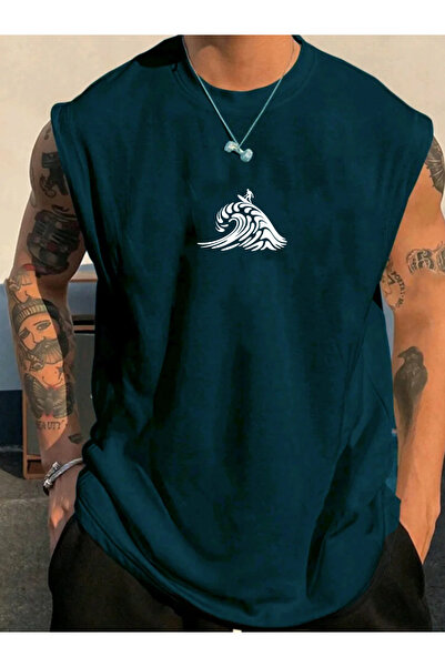 SUNFREE تي شيرت رجالي كبير الحجم بدون أكمام مطبوع عليه SÖRF