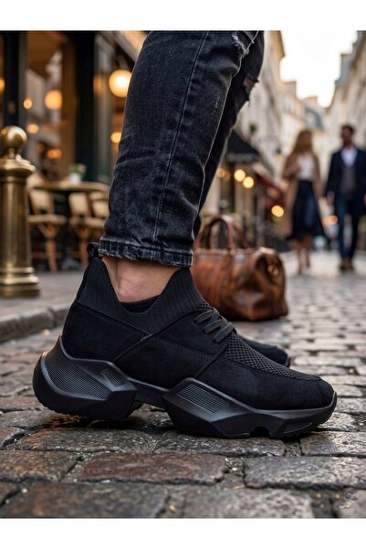 BOA 403 Μαλακά πλεκτά αθλητικά παπούτσια με υψηλή σόλα σε μαύρο χρώμα