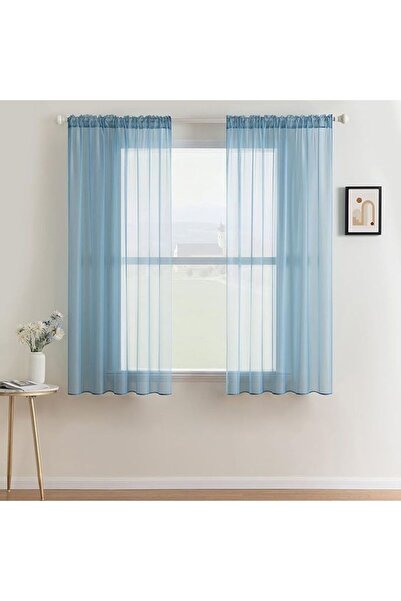 MIULEE Transparent Curtain Set 2 Pieces - Blue, 145 x 140H cm, Light & Elegant