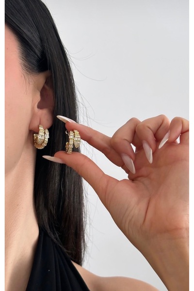 AychaAksesuar Vip Steel Gold Color Snake Model Hoop Earrings