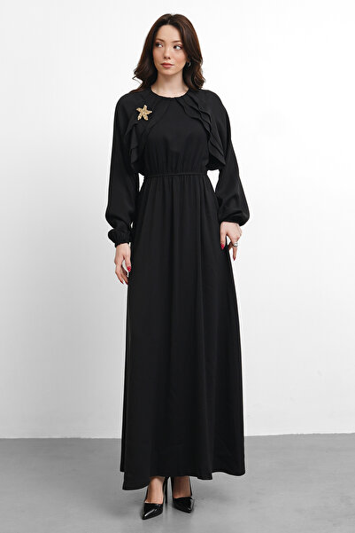 salisburys Molly Nelly Kadın Omzu Nervürlü Broşlu Elbise