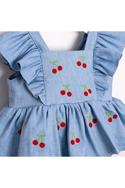 bebeğim butik Kiraz desen bebek denim romper