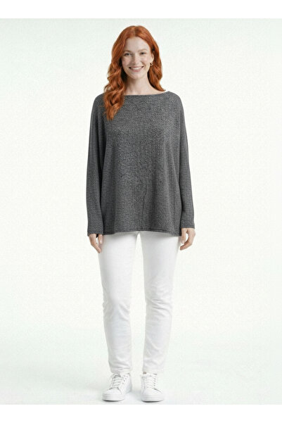 Neden Tekstil Γυναικεία Πλεκτά Υπερμεγέθη Μακρυμάνικη Γκρι Μπλούζα