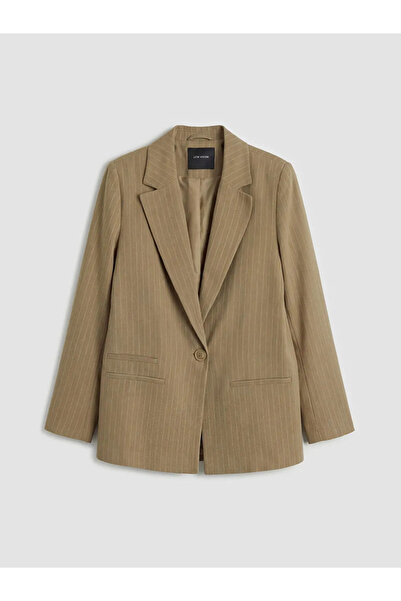 LC Waikiki LCW Vision Haki Çizgili Keten Karışımlı Kadın Blazer Ceket