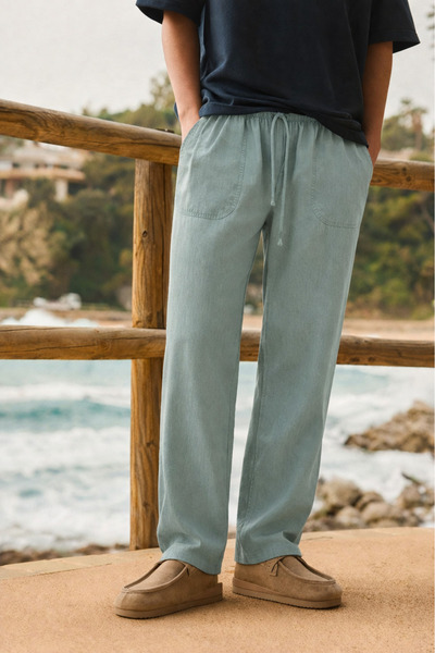 DAMGA JEANS Men's Relax Fit Summer Loose Fit Green Linen Trousers