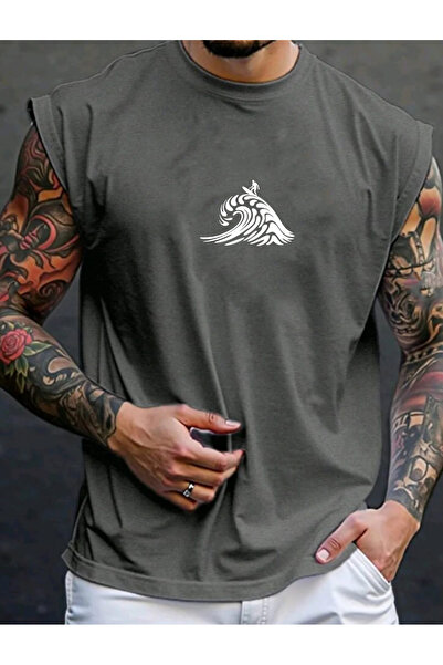 SUNFREE تي شيرت رجالي كبير الحجم بدون أكمام مطبوع عليه SÖRF