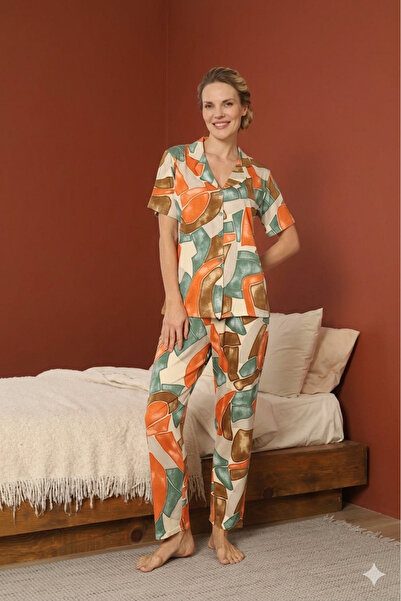 Defkay : 100% Cotton Short Sleeve Full Button Women's Pajama Set - Soft Textu...