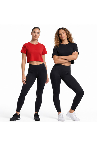 headwear Άνετο Crop Top 2 τεμαχίων Γυναικείο Σετ Κόκκινο Μαύρο – Essential Ba...