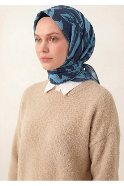 Silk Home Cotton Blend Scarf Sky Blue Modern Flora Pattern Soft Textured Non-...