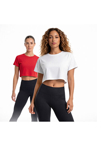 headwear Comfortable Cut Crop Top 2-Piece Women's Set Red White – Essential B...