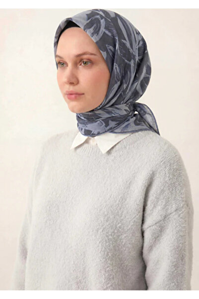 Silk Home Cotton Blend Scarf Blue Lilac Modern Flora Pattern Soft Textured No...