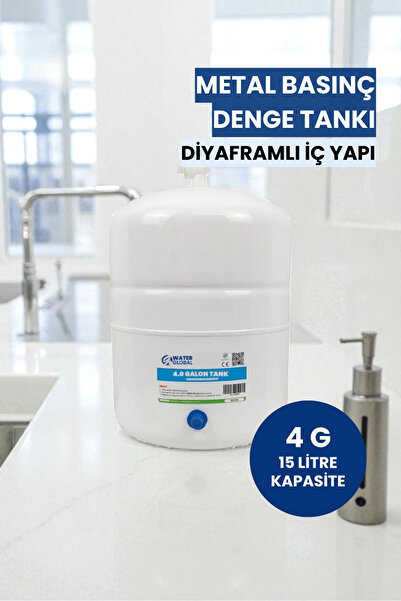 water global 4 Galon (15 Litre) Metal Basınç Denge Tankı – Tüm Su Arıtma Ciha...