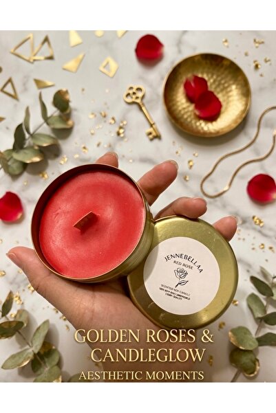 JENNEBELLA JENNEBELLAA Red Rose - El Yapımı Soya Mum (Altın Gold Seri)