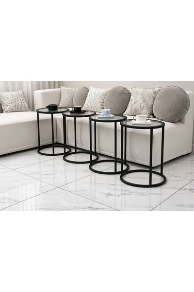 terndat 4-Piece Service Table Set - Black Clear Glass