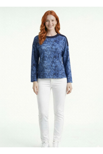 Neden Tekstil Γυναικεία μπλούζα με μπλε στάμπα και μακριά μανίκια
