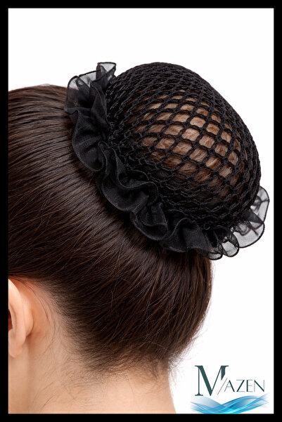 MAZEN Ballerina Bun Hairnet |   Black Wide Hole Ruffle Model |   Dance and Da...