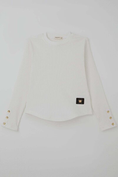 Breeze Girl's Long Sleeve T-Shirt with Heart Embroidered Sleeves and Button A...