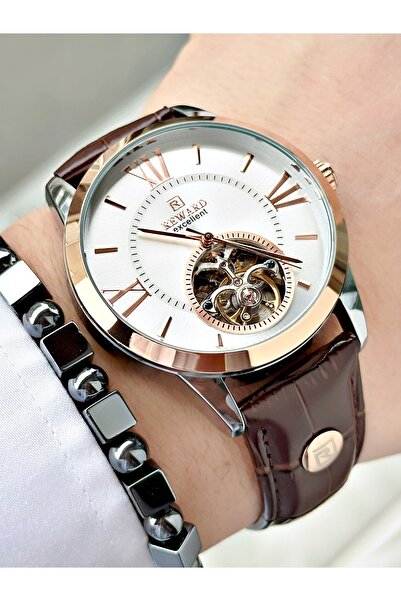 Reward Kahverengi Deri Kordon Otomatik Business Erkek Kol Saati + BİLEKLİK HE...