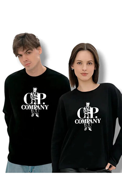 ELNOYA Cp Company Printed Unisex Black Sweatshirt